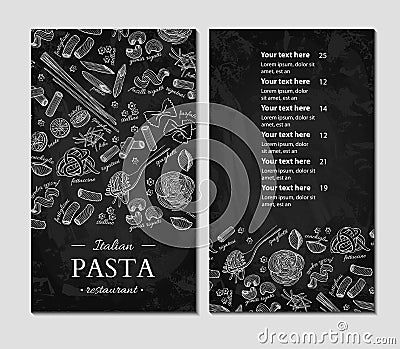 Italian pasta restaurant vector menu. Hand drawn chalkboard banner. Vector Illustration