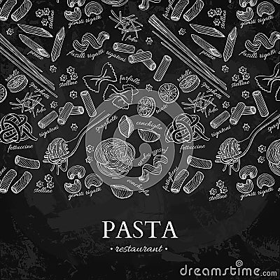 Italian pasta restaurant vector vintage illustration. Hand drawn chalkboard banner. Great for menu, Vector Illustration