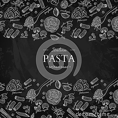 Italian pasta restaurant vector vintage illustration. Hand drawn chalkboard banner. Great for menu, Vector Illustration