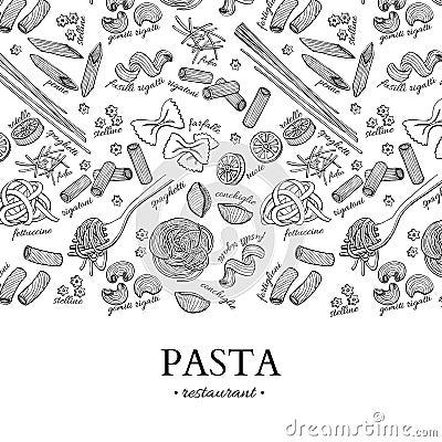 Italian pasta restaurant vector vintage illustration. Hand drawn engraved banner. Vector Illustration