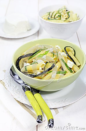 Italian pasta with ricotta and fried zucchini Stock Photo