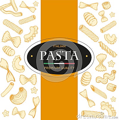 Italian pasta template with sketch style drawings. Hand drawn banner. Great for menu, banner, flyer, card, business promote. Vector Illustration