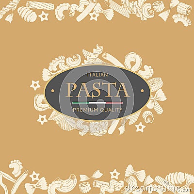 Italian pasta template in sketch style. Hand drawn banner. Great for menu, banner, flyer, card, business promote. Vector Illustration