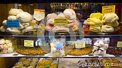 Italian pastries on the showcase in cafe in Venice, Italy Editorial Stock Photo