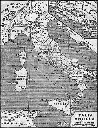 Italian Peninsula.map under Roman Republic rule Editorial Stock Photo