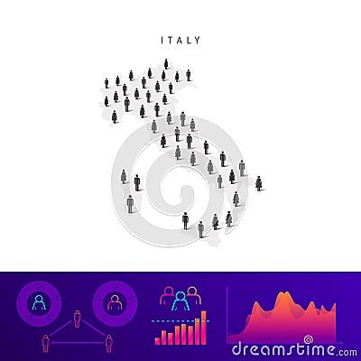 Italian people icon map. Detailed vector silhouette. Mixed crowd of men and women. Population infographics Vector Illustration