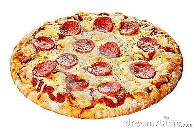 Italian pepperoni pizza on a thick pie crust Stock Photo