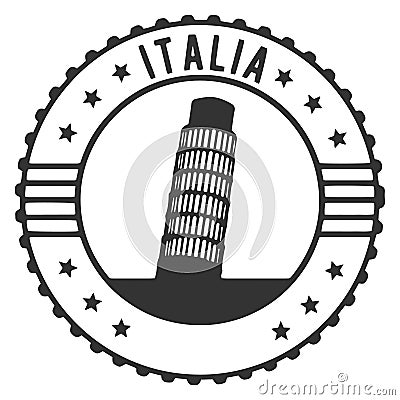 Italian pisa tower postmark. Round label. Travel sticker Vector Illustration