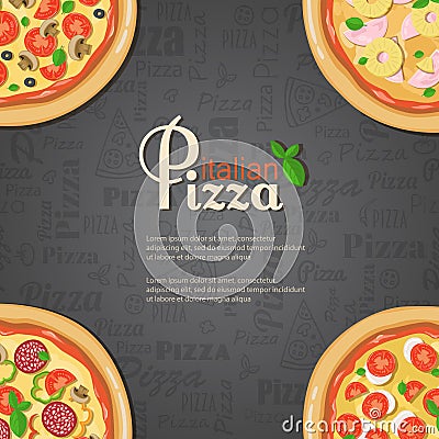 Italian pizza banner with place for text Vector Illustration