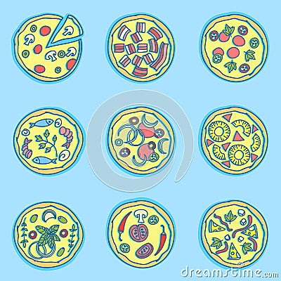 Italian pizza doodles set. Seamless Pattern. Vector Illustration