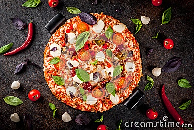 Italian pizza with ingredients Stock Photo