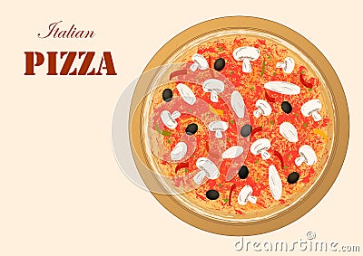 Italian pizza image for menu or recipe or pizza delivery, horizontal Vector Illustration