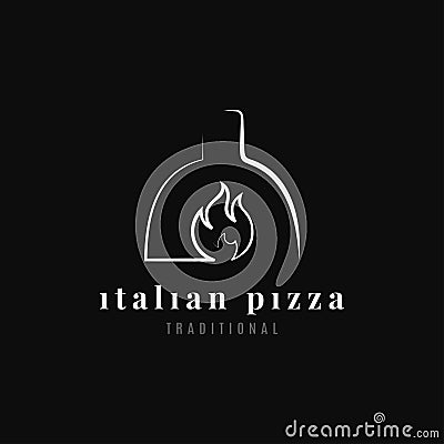 Italian pizza logo. Pizza oven on black background Vector Illustration
