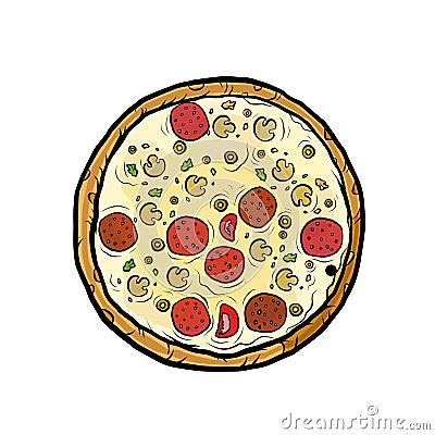 Italian pizza mushrooms sausage Vector Illustration