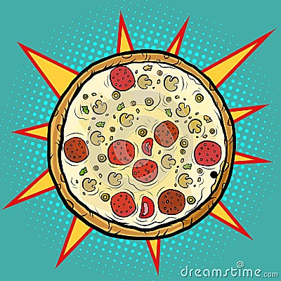 Italian pizza mushrooms sausage Vector Illustration