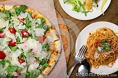 Italian pizza and pasta Stock Photo