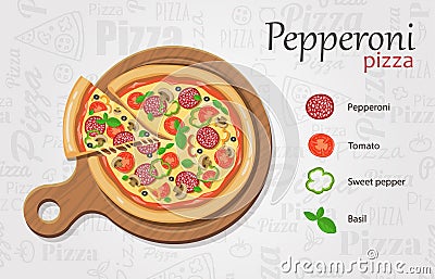 Italian pizza recipe with items Vector Illustration