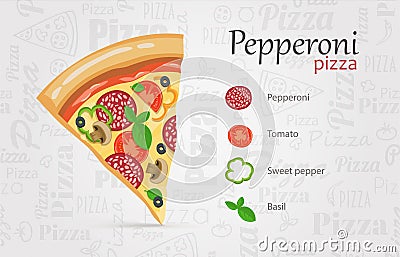 Italian pizza recipe with items Vector Illustration