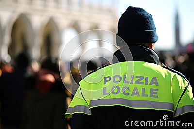 Italian policeman with police uniform patrol in venice Editorial Stock Photo