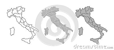 Italian political map with regional administrative borders. Cartography silhouette. Map of Italy with region borders Vector Illustration