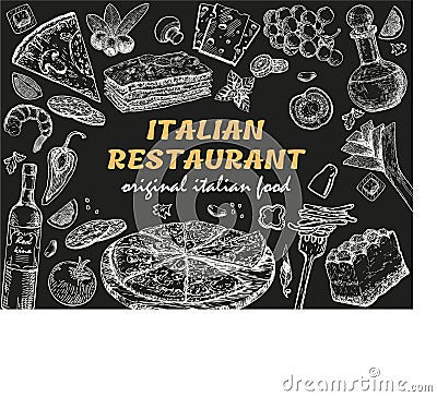 Italian restaurant frame. Food and drink menu design template Vector Illustration