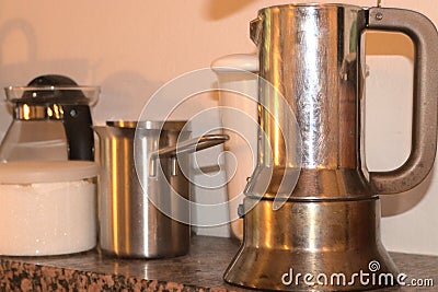 italian silver espresso cooker Stock Photo