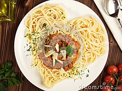 Italian Spaghetti Noodles - Heart Shape Stock Photo