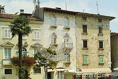 Italian style houses in Porec, Croatia Stock Photo