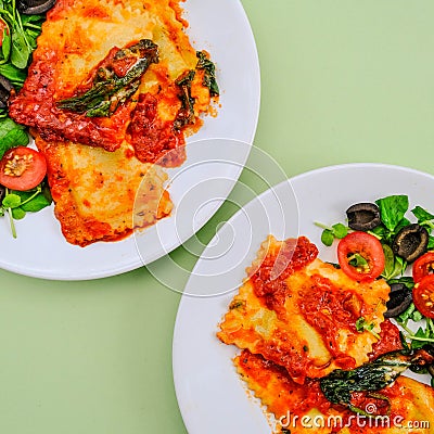 Italian Style Spinach and Ricotta Ravioli Meal Stock Photo