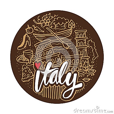 Italian symbols in circle background. Vector Illustration