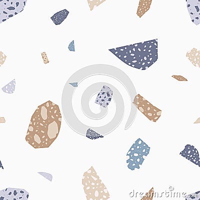 Italian terrazzo flat vector seamless pattern. Colorful stone particles geometric texture. Scattered colorful stone Vector Illustration