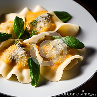 italian tortelli or ravioli stuffed with pumpkin and parmesan cheese tasty Stock Photo