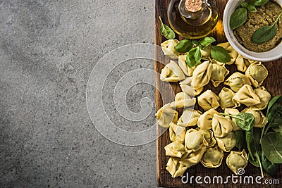 Italian tortellini with spinach Stock Photo