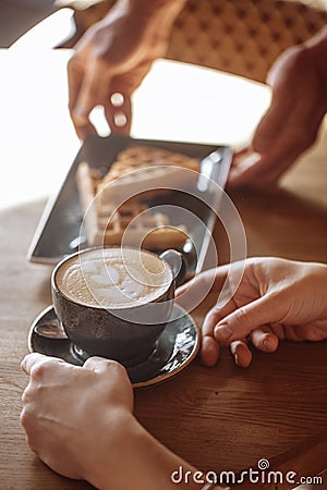 Italian cappuccino with wafers.top angle view photo Stock Photo