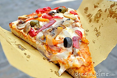 Italian vegetarian pizza on the streets of Italy Stock Photo