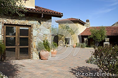 Italian villa home and courtyard plaza Stock Photo