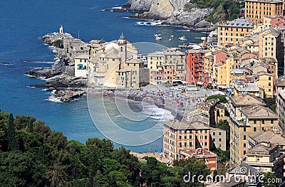 Italian village Camogli along the Golfo Paradiso Stock Photo