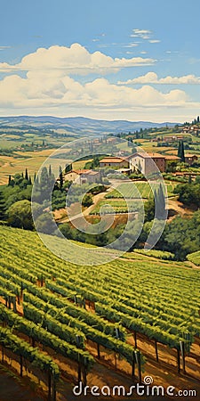 Italian Vineyard Landscape Painting In The Style Of Dalhart Windberg Stock Photo