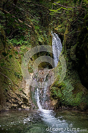 Italian waterfall Cascata delle Ninfe. Abruzzo, region of Italy, national park. Stock Photo