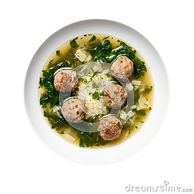 Italian Wedding Soup On White Plate On A White Background Stock Photo