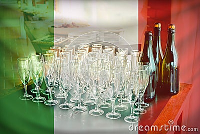 Italian wine flag toasting many glasses Stock Photo