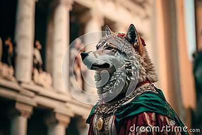 Italian wolf wearing Italy national dress or clothes, Generative AI Stock Photo