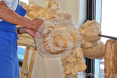 An Italian Wood Carver at Work Stock Photo