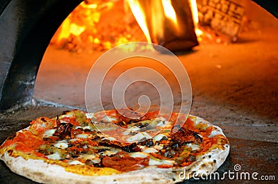 Italian Wood Fire Oven Pizza Stock Photo