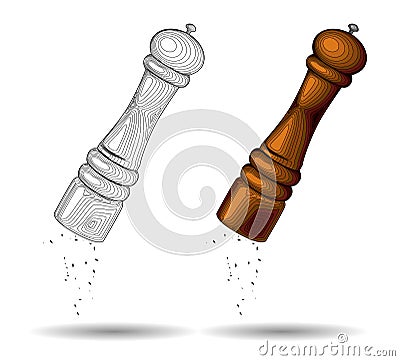 Italian wooden pepper grinder, salt grinder, spice grinder Cartoon Illustration