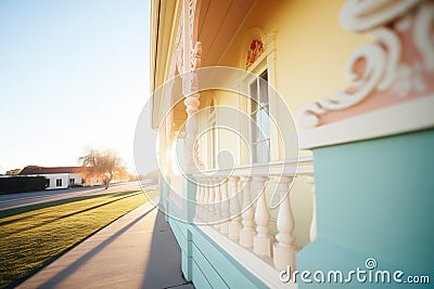 italianate belvedere shadow cast upon the side of the residence during sunrise Stock Photo