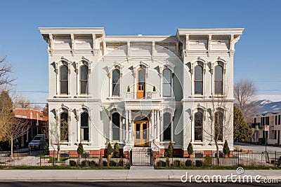 italianate with belvedere showcasing symmetrical windows Stock Photo