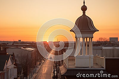 italianate cupola in an urban cityscape during sunrise Stock Photo