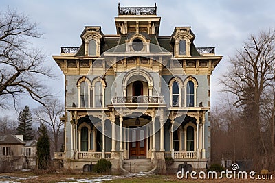 italianate house with a belvedere braced with ornate corbels Stock Photo