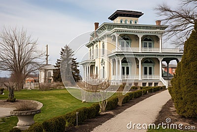 italianate house with a belvedere in an urban setting Stock Photo